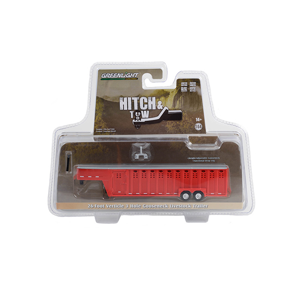 26英尺垂直三孔鹅颈式性畜运输拖车 - 红色