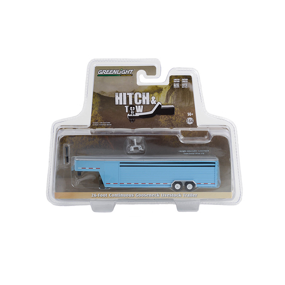 26英尺一体式鹅颈牲畜运输拖车 - 浅蓝色