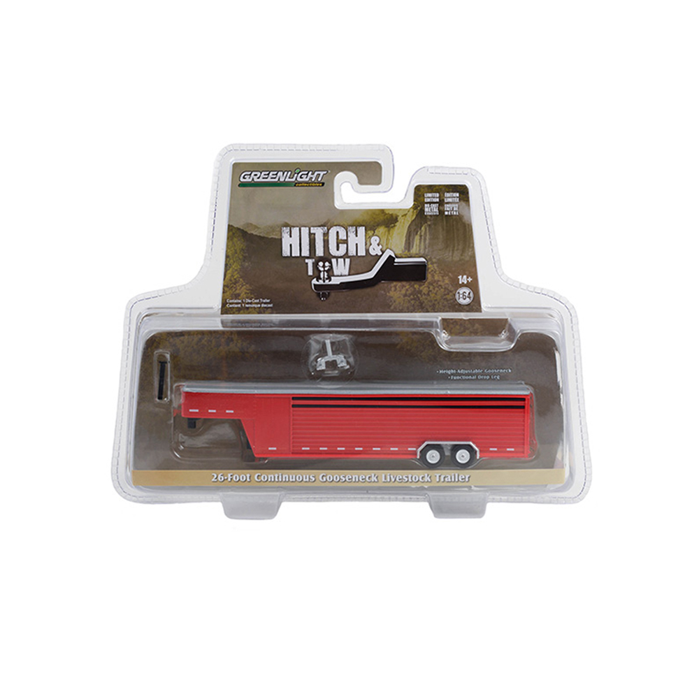 26英尺一体式鹅颈牲畜运输拖车 - 红色