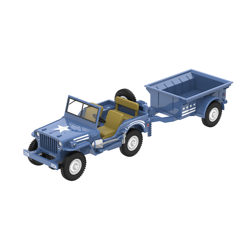 MB吉普带货运拖斗与军事风女郎模型 - 美国250周年纪念版