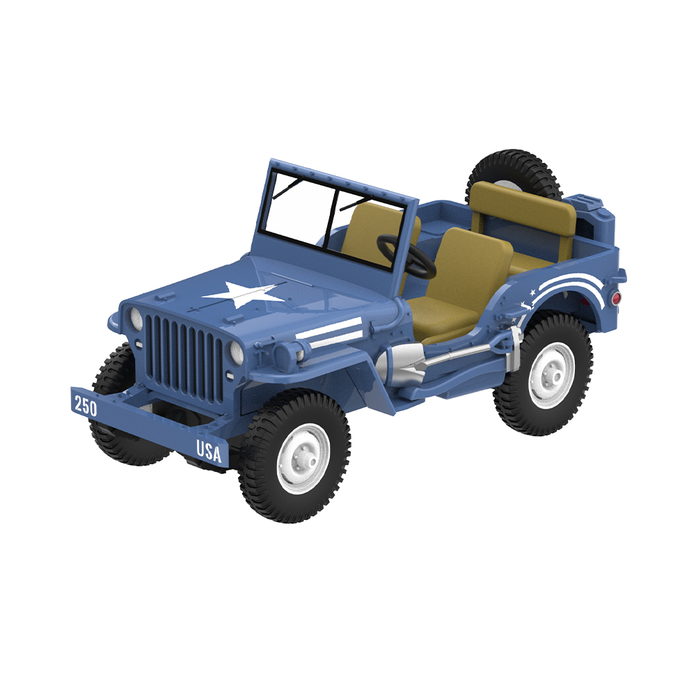 MB吉普带货运拖斗与军事风女郎模型 - 美国250周年纪念版
