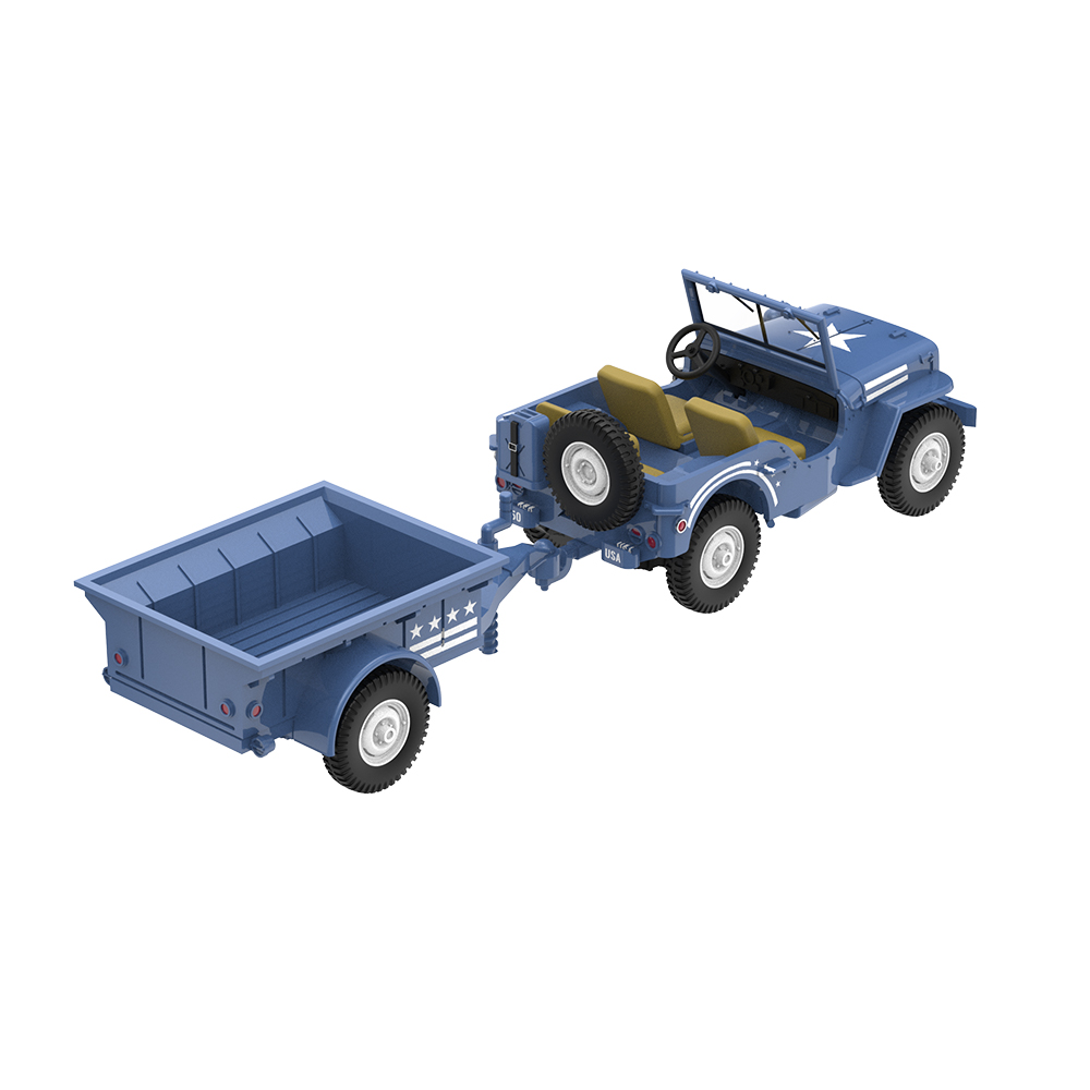 MB吉普带货运拖斗与军事风女郎模型 - 美国250周年纪念版