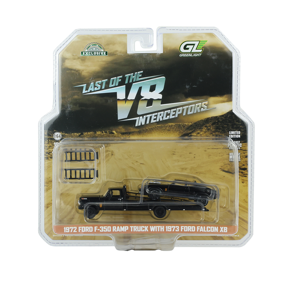 1972年款福特F-350平板拖车，搭配《疯狂的麦克斯》（1979年）中的“V8拦截者”——1973年款福特Falcon XB